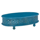 Bristol Hand Carved Indian Solid Wood Round Coffee Table (Blue Antique)